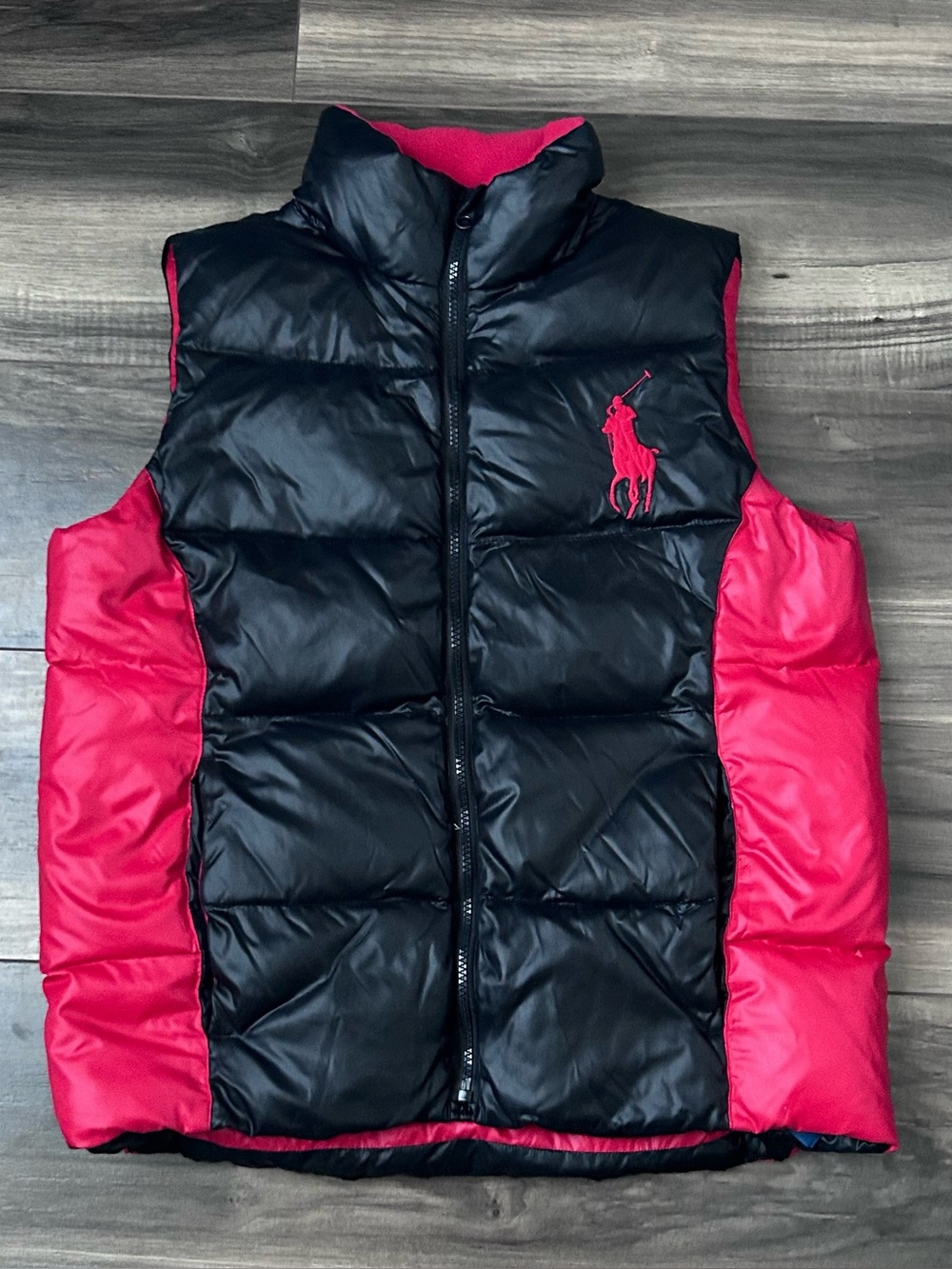 Polo Ralph Lauren Boys Youth Down Puffer Vest Large 14-16 Big Pony Black Red
